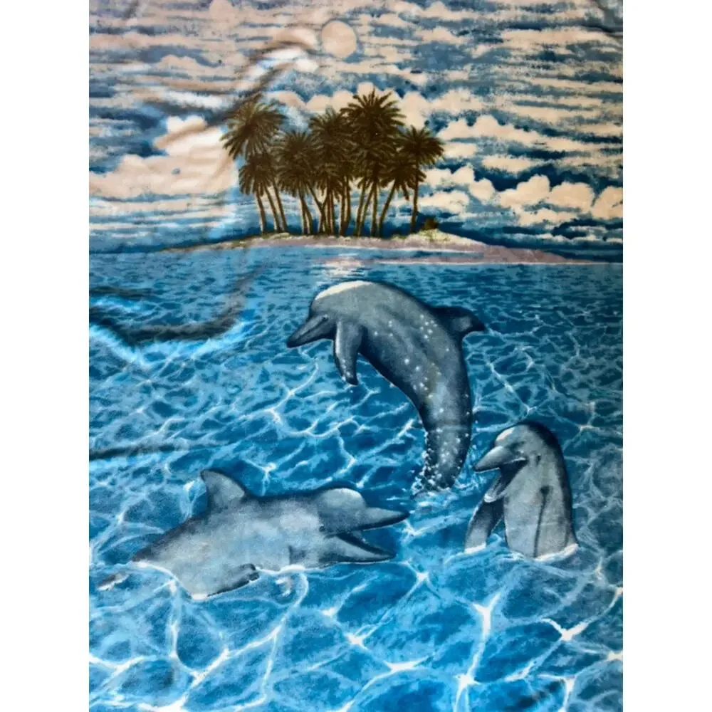 Vintage reversible dolphin plush Korean heavy mink Minky blanket